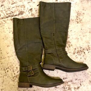 JustFab Fayla Wide Calf Olive Over the Knee Boots Size 11